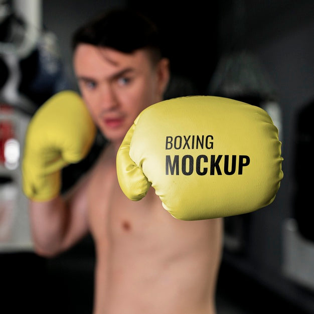 Free Man Wearing Boxing Gloves Mock-Up Psd