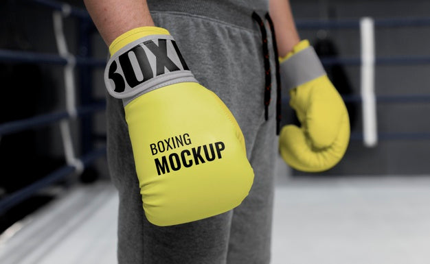 Free Man Wearing Boxing Gloves Mock-Up Psd