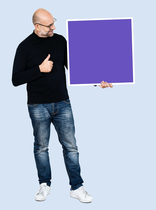 Free Man With A Blank Blue Square Board