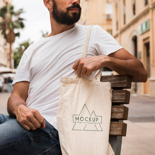 Free Man With Bag Mock-Up Concept Psd
