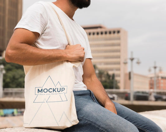 Free Man With Bag Mock-Up Concept Psd