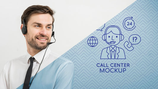 Free Man With Headphones Call Center Assistant Psd