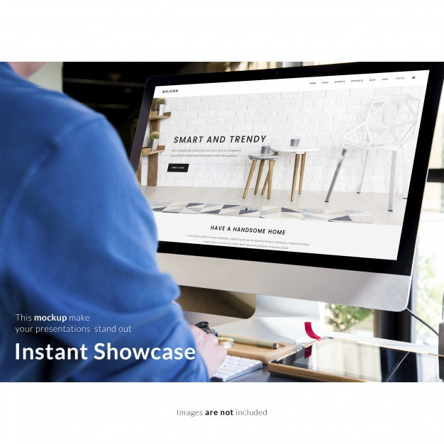 Free Man Working On Computer Mock Up Psd