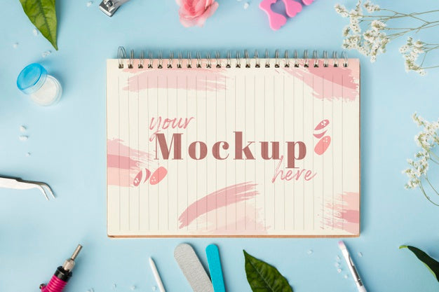 Free Manicure Elements Assortment With Notepad Mock-Up Psd