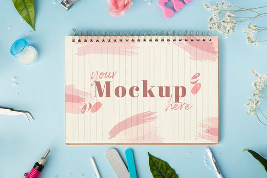 Free Manicure Elements Assortment With Notepad Mock-Up Psd
