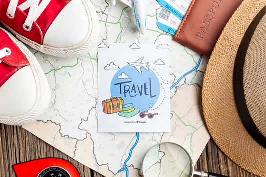 Free Map Beside Traveling Tools Mock-Up Psd