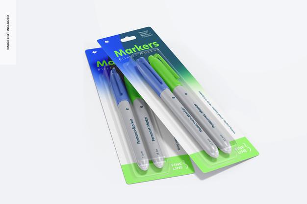 Free Markers Blisters Mockup, Perspective Psd