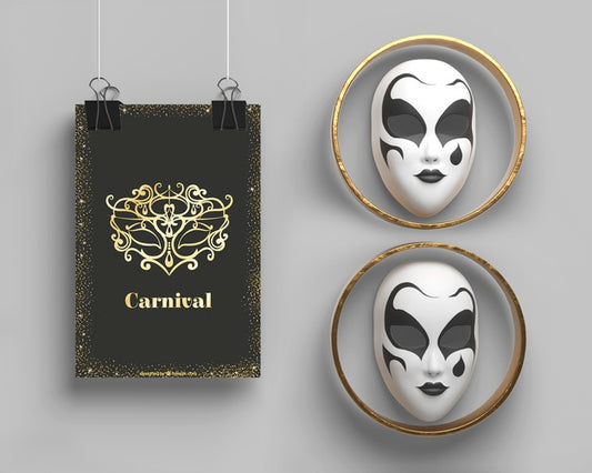 Free Masquerade Party Mock-Up And Masks In Rings Psd