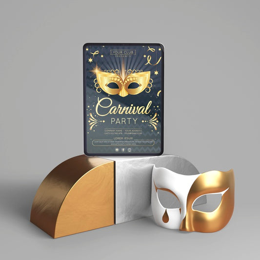 Free Masquerade Party Mock-Up With Mask And Abstract Object Psd