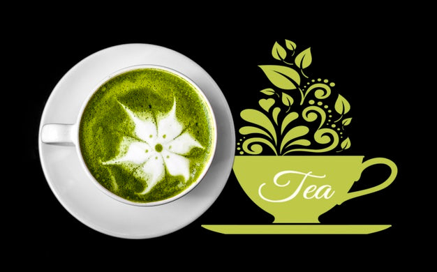 Free Matcha Tea Cup With Milk On Black Background Psd