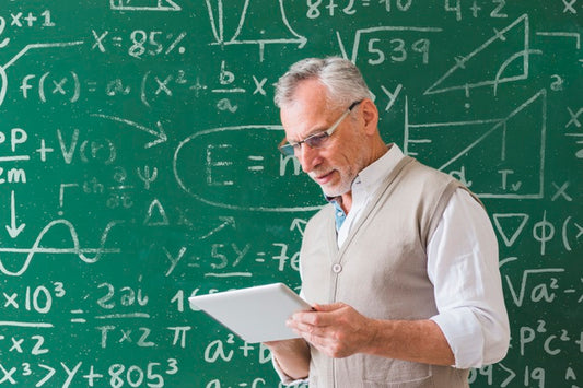 Free Math Teacher Holding White Tablet Psd