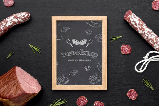 Free Mcock-Up Delicious Salami With Chalkboard Psd
