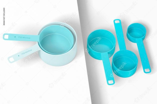 Free Measuring Cups Set Mockup, Perspective View Psd