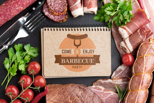 Free Meat Products With Notebook Mock-Up Psd