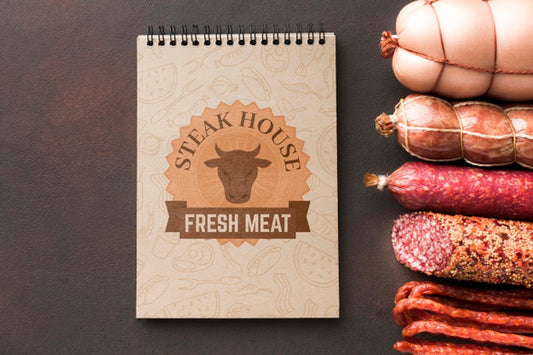 Free Meat Products With Notepad Mock-Up Psd
