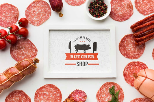 Free Meat Products With White Frame Mock-Up Psd