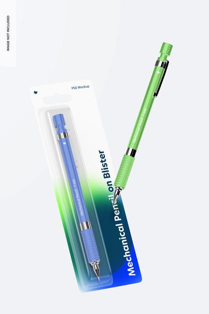 Free Mechanical Pencil On Blister Mockup, Floating Psd