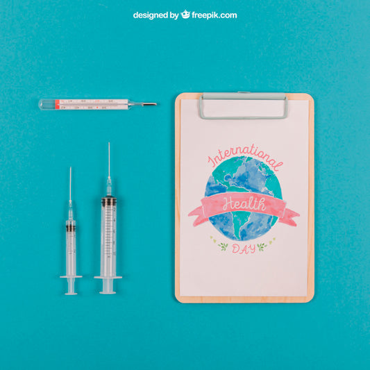 Free Medical Mockup With Syringes And Clipboard Psd