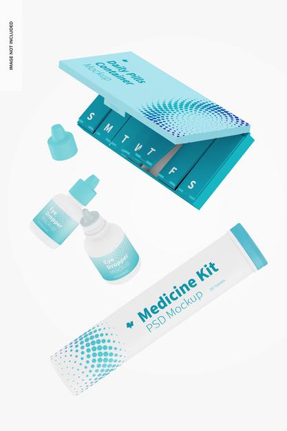 Free Medicine Kit Mockup, Floating Psd