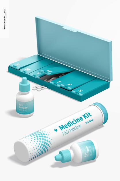 Free Medicine Kit Mockup, Right View Psd