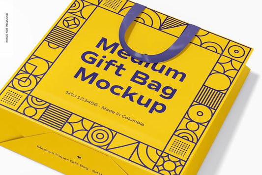 Free Medium Gift Bag With Ribbon Handle Mockup, Close Up Psd