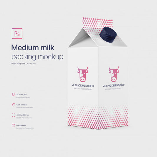 Free Medium Milk Carton Packing Mockup Psd