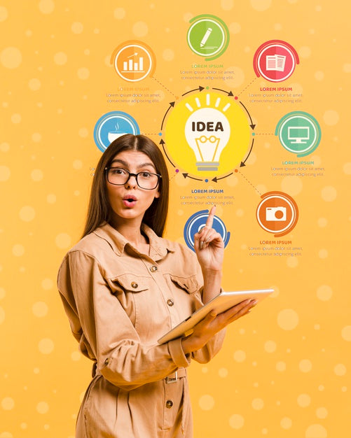 Free Medium Shot Girl With Idea Chart And Tablet Psd