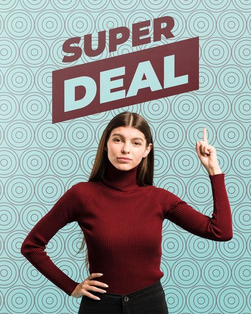 Free Medium Shot Woman Pointing At Super Sale Psd