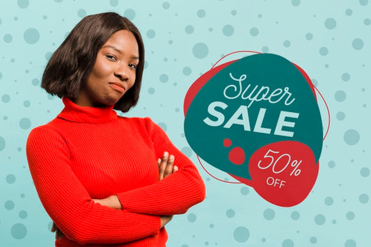 Free Medium Shot Woman Promoting Super Sale Psd