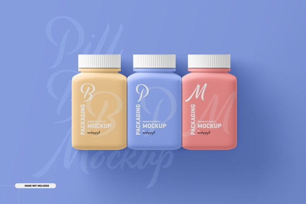 Free Medium Square Pill Supplement Bottle Mockup Psd