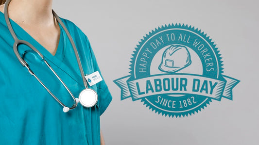 Free Medium View Of Woman With Stethoscope And Labour Day Badge Psd