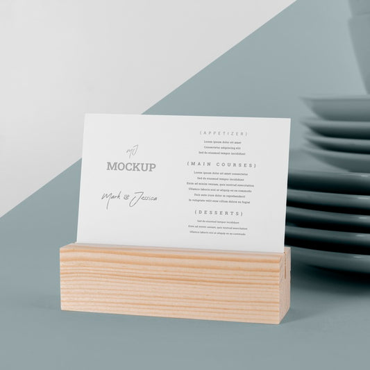 Free Menu Mock-Up With Wooden Stand And Dishes Psd