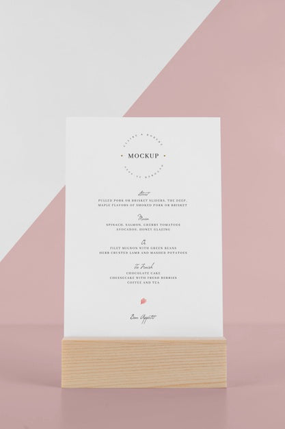 Free Menu Mock-Up With Wooden Stand Psd
