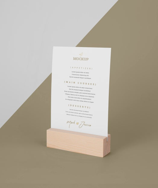 Free Menu Mock-Up With Wooden Stand Psd