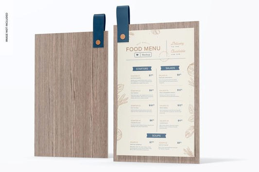 Free Menu With Leather Loop Mockup, Front And Back View Psd