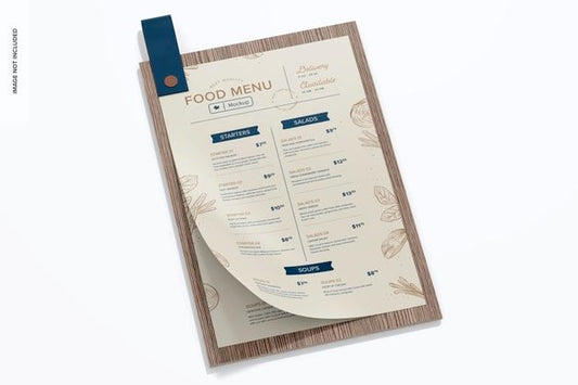 Free Menu With Leather Loop Mockup, Perspective Psd