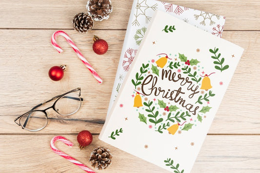 Free Merry Christmas Book With Christmas Accessories Psd