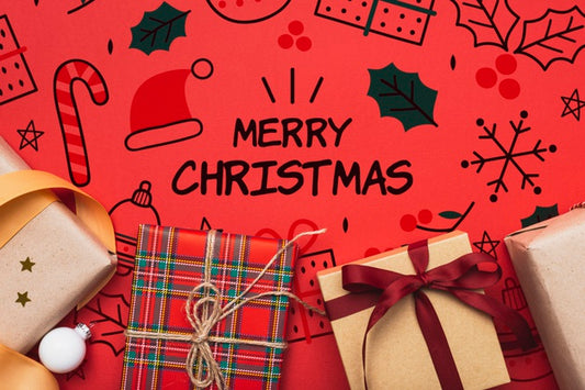 Free Merry Christmas Concept With Colorful Gifts Psd