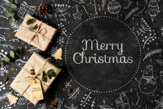 Free Merry Christmas Concept With Gifts On Table Psd