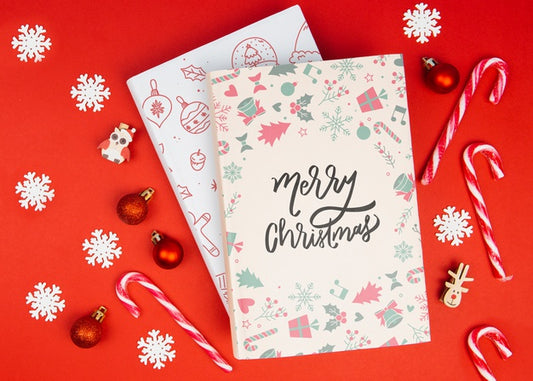 Free Merry Christmas Doodle Book With Christmas Balls And Snowflakes Psd