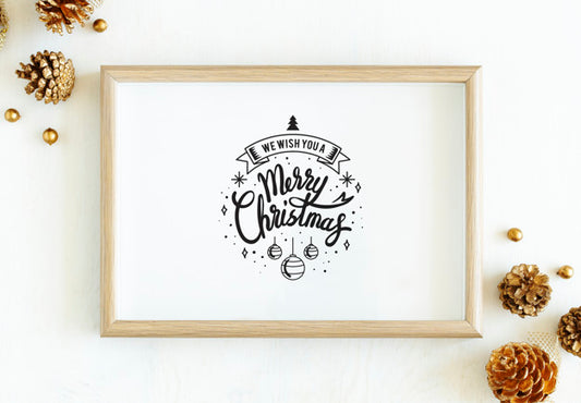 Free Merry Christmas Illustration In A Frame Mockup Psd