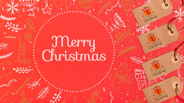 Free Merry Christmas Labels With Traditional Festive Background Psd