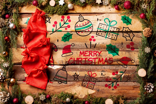 Free Merry Christmas Message Mock-Up On Wooden Background Psd