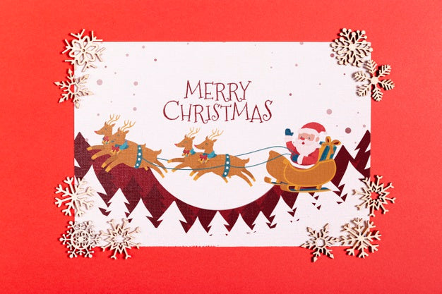 Free Merry Christmas Mock-Up Paper With Cute Silver Snowflakes Psd