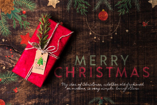 Free Merry Christmas Wish With Gift Beside Psd