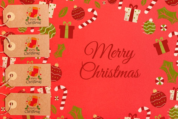 Free Merry Christmas With Decorations And Labels Psd
