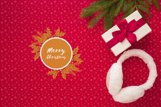 Free Merry Christmas With Gifts On Christmas Red Background Psd