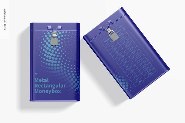 Free Metal Rectangular Moneyboxes Mockup Psd