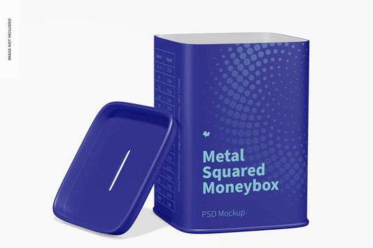 Free Metal Squared Moneybox Mockup, Opened Psd