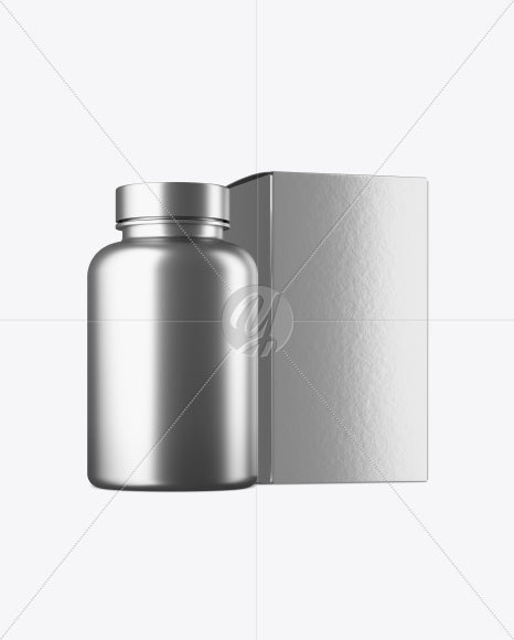 Free Metallc Bottle W/ Metallic Paper Box Mockup